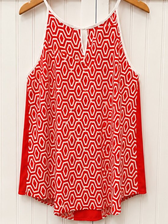 Ro & De Tops - Ro & De Red White Geometric Sleeveless Halter Blouse Size Large
